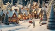 A picture of a small town covered in a thick layer of snow. Perfect for winter-themed designs or illustrating a cozy winter atmosphere