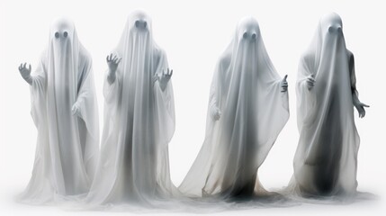 Wall Mural - A chilling image of a group of ghostly figures standing in a line. Perfect for Halloween-themed projects or spooky designs