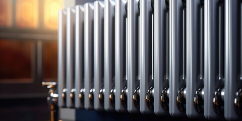 Poster - A detailed close up of a radiator in a room. This versatile image can be used to depict heating, interior design, or home maintenance concepts