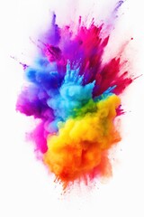 Poster - Colorful powder exploding in a vibrant display on a clean white background. Perfect for adding a burst of energy and excitement to your designs
