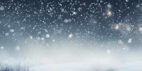 Poster - A picturesque snow-covered field with tall trees and delicate snowflakes falling. Perfect for winter-themed designs and holiday projects