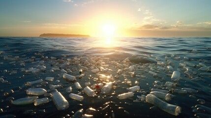 Wall Mural - Plastic bottles floating in the ocean. Suitable for environmental awareness campaigns