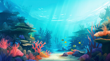 Wall Mural - underwater coral reef and fish, ocean landscape, aquatic nature