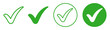 Check mark icon set, tick mark sign, green approval check mark collection