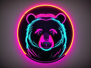 Wall Mural - neon sign, , bear head illustration