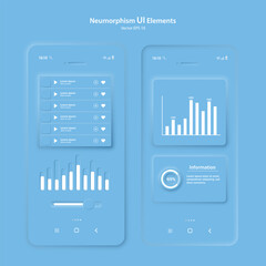 Poster - The user interface elements for the mobile app are blue. User interface icons for the internet, social networks, and business. Neumorphic UI UX design collection. Vector EPS 10.