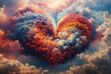 Fototapeta  - A vibrant, swirling heart made of clouds, bursting with colors of love and passion