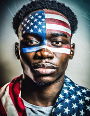 Poster - A man with American flag colors painted on his face