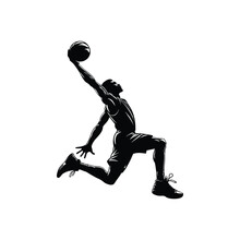 Silhouette Illustration Of A Basketball Player Performing A Slam Dunk