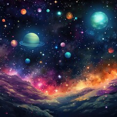 Wall Mural - A vivid space background filled with celestial wonders, stars, and space for your message