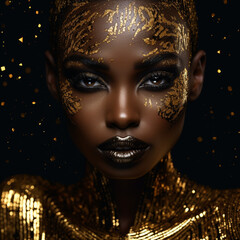 Wall Mural - african model with gold face paint