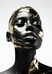 Wall Mural - Black and white close up of an african woman with gold makeup