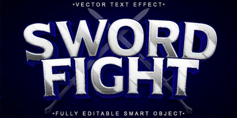 Poster - Blue Silver Sword Fight Vector Fully Editable Smart Object Text Effect