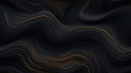  an abstract black and gold background with wavy lines in the shape of a wave, with a black background with a gold stripe in the middle.