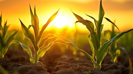 Silhouette of a corn field at dawn