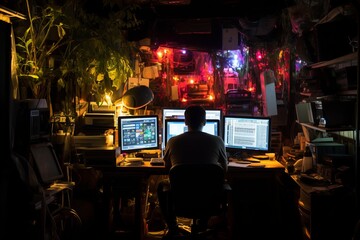 Wall Mural - Software Developer Writing Code on Desktop Computer Screen in Modern Office Environment