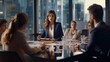 © Ahmad  - professional executive team meeting, Young business woman manager leader talking with board people consulting partners investors discussing project management in teamwork