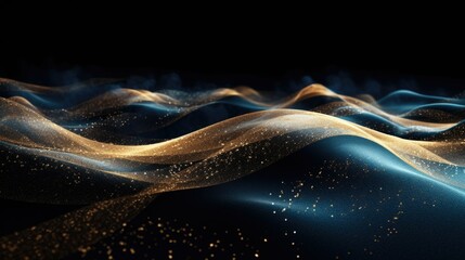 Aufkleber - Abstract image depicting waves of blue silk fabric interspersed with a cascade of golden particles, creating a sense of luxurious fluid motion.