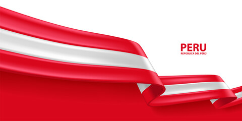 Wall Mural - Peru 3D ribbon flag. Bent waving 3D flag in colors of the Peru national flag. National flag background design.