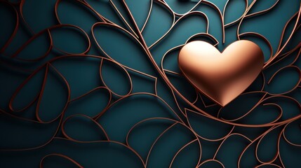  a heart shaped object sitting on top of a leafy green surface with a red heart in the middle of it.