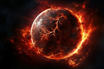 Wall Mural - Lava planet in space. Alien volcano. Generate Ai