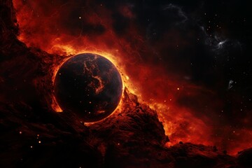 Wall Mural - Scorching Lava planet in space. Alien volcano. Generate Ai