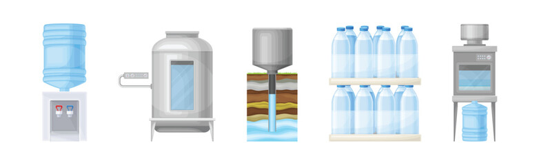 Wall Mural - Water Purification Industrial Technology and Facility Vector Set