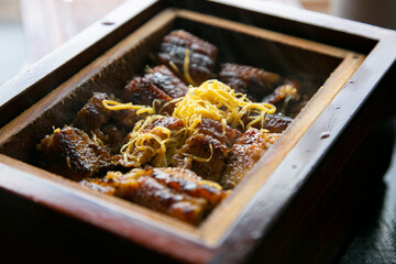 Wall Mural - Unagi seiro mushi. Steamed eel rice bowl is one of Yanagawa’s famous local dishes.