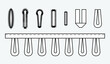 Buttonhole flat sketch vector illustration set, different types of buttonholes for stretch fabric, thick and  thin fabric, button holes for  pocket, denim, shirt, dresses, garments and  Clothing