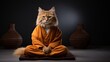 A ginger cat striking a hilarious yoga pose. Generative AI	
