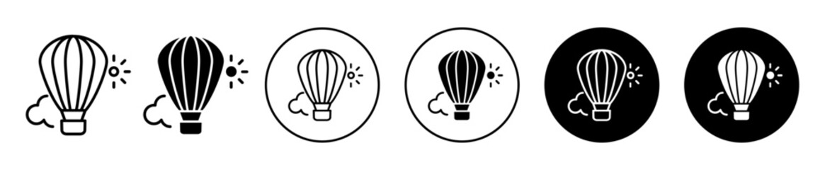 Poster - Hot air balloon icon. airship fly with basket to travel trip up in the sky outdoor activity logo mark set. hot air balloon with strip shape adventure freedom symbol vector