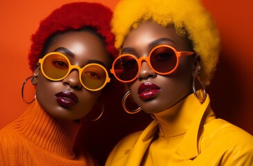 Wall Mural - pair of young girls holding sunglasses