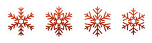 Set Of Detailed Shiny Red Snowflake Icons With Glittering Effect.