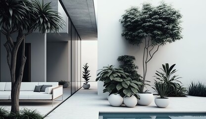 Wall Mural - beautiful, modern back garden with a pool for your comfort, in a luxurious design