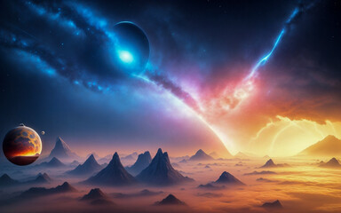 Wall Mural - space planets abstraction illusion stars nebula burn