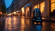 Robot autonome dans la rue, futuriste