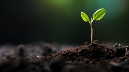 Canvas Print - A small plant sprouting from the ground with a blurry background, AI