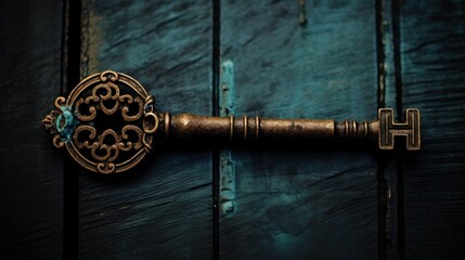 Canvas Print - A close up of a key on top of wood paneling, AI