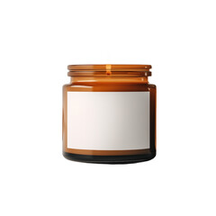 Wall Mural - Burning Candle Mockup in an amber glass jar, soy candle, isolated on white transparent background, PNG