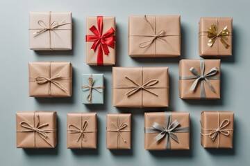 flat lay composition wrapped presents