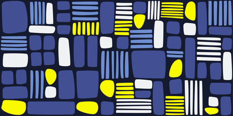 Poster - Blue wall wallpaper, can be seamless. Vector seamless construction pattern wallpaper. Abstract blocks and sticks creating a composition like a brick wall.
