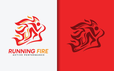 Aufkleber - Running Fire Logo Design. Abstract Fire Combined with People who are doing Running Activities Design Concept.