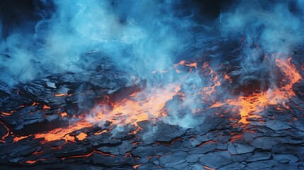 Poster - A fire is burning on the ground with a lot of rocks, AI