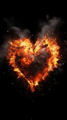 Poster - Dynamic and abstract, an exploding heart on black signifies the pain of unhappy love in a striking scene.