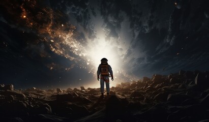 Wall Mural - the astronaut walking in the light of the sun