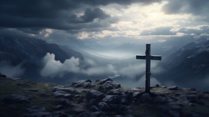 Wall Mural - the cross surrounded by clouds and fog