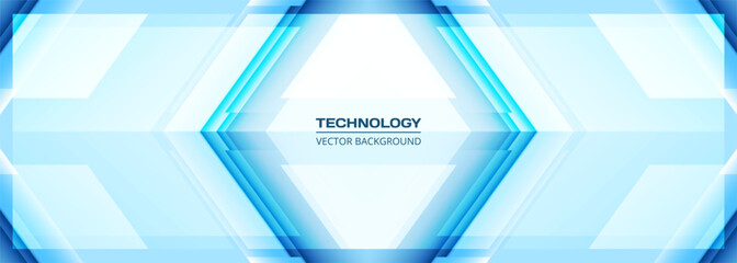 Poster - Technology 3D light blue wide abstract background with rhombus frame. Digital hi tech abstract geometric modern gaming banner design. Vector illustration