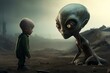 A comical alien surrenders, begging not to be shot. Generative AI