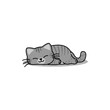 Lazy tabby cat gray color sleeping cartoon, vector illustration