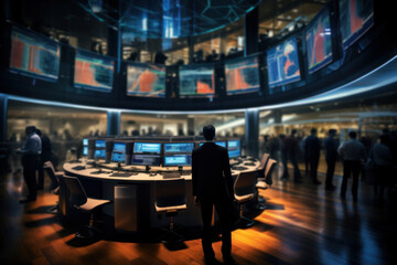 Poster - a busy stock exchange floor with traders making split-second decisions, representing the dynamic nat